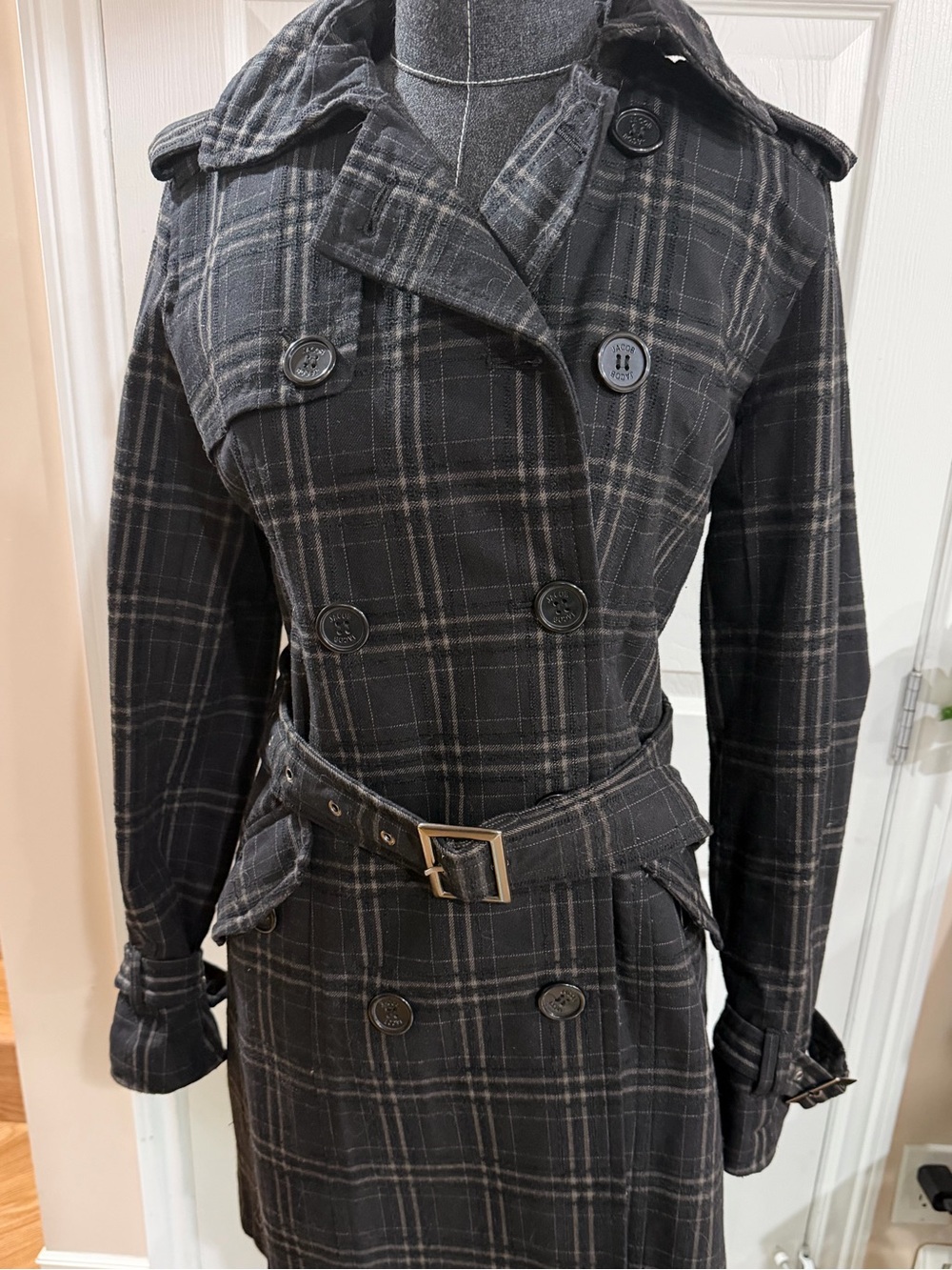 Jacob Black Plaid Wool Blend Coat